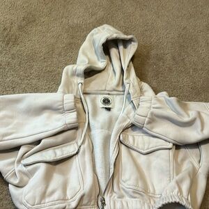 Tan Vintage Charm cropped hooded zip up
